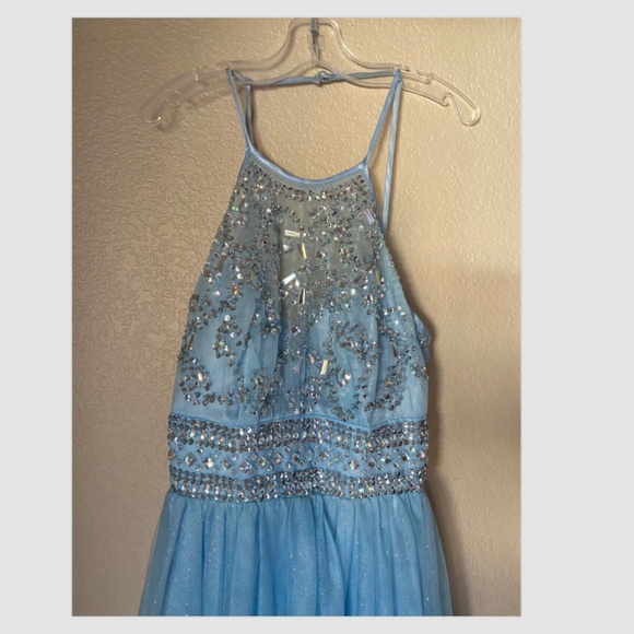 Windsor Dress Sz S Light blue with beaded bodice halter top maxi princess prom - Picture 3 of 9